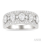 1 1/5 ctw 5-Stone Oval and Round Cut Diamond Wide Fashion Band in 14K White Gold